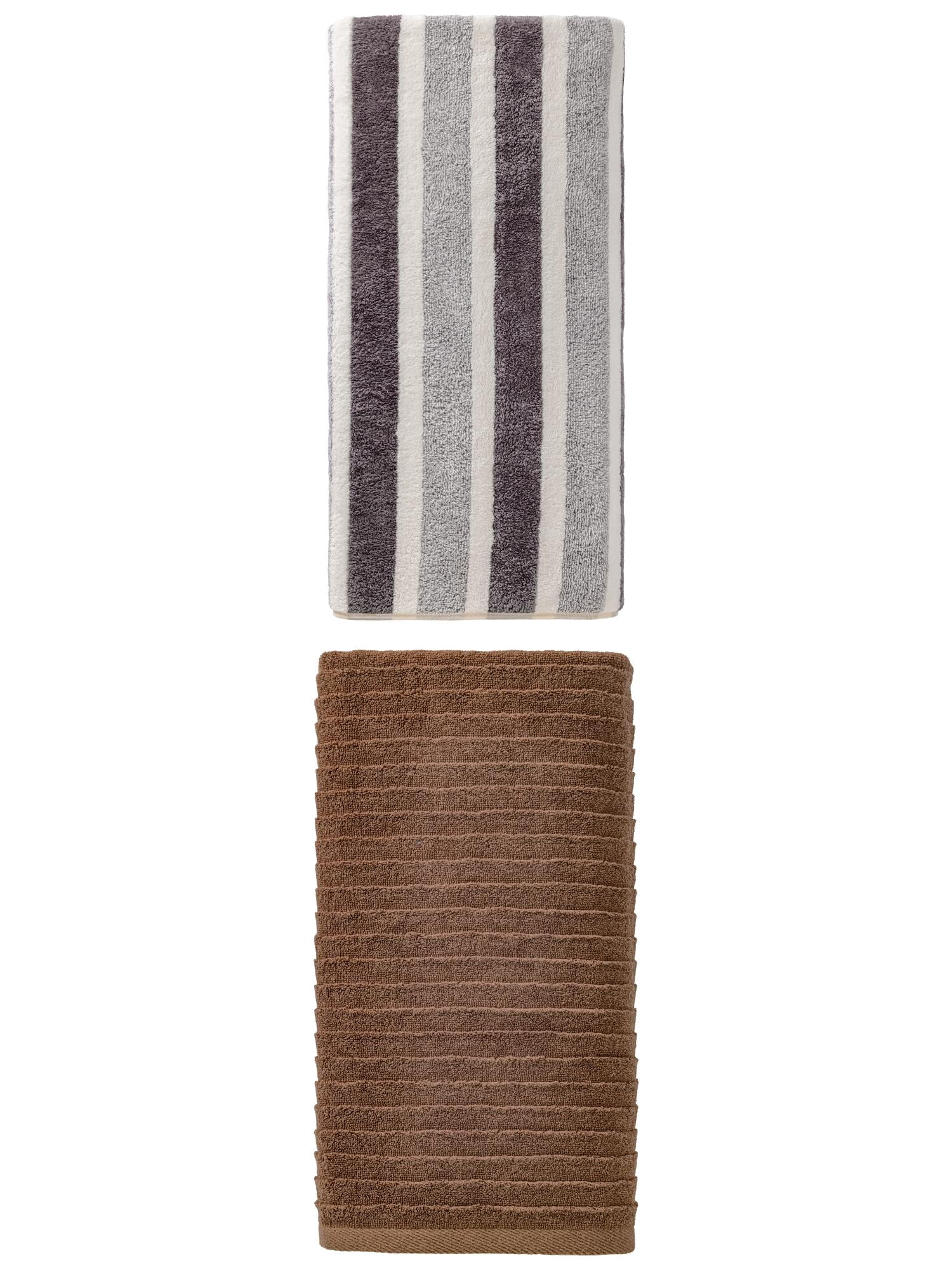 Unique Bargains Thick Absorbent Bath Towel 2 Pack Grey/Dark Brown 71" x 35"/55" x 28"