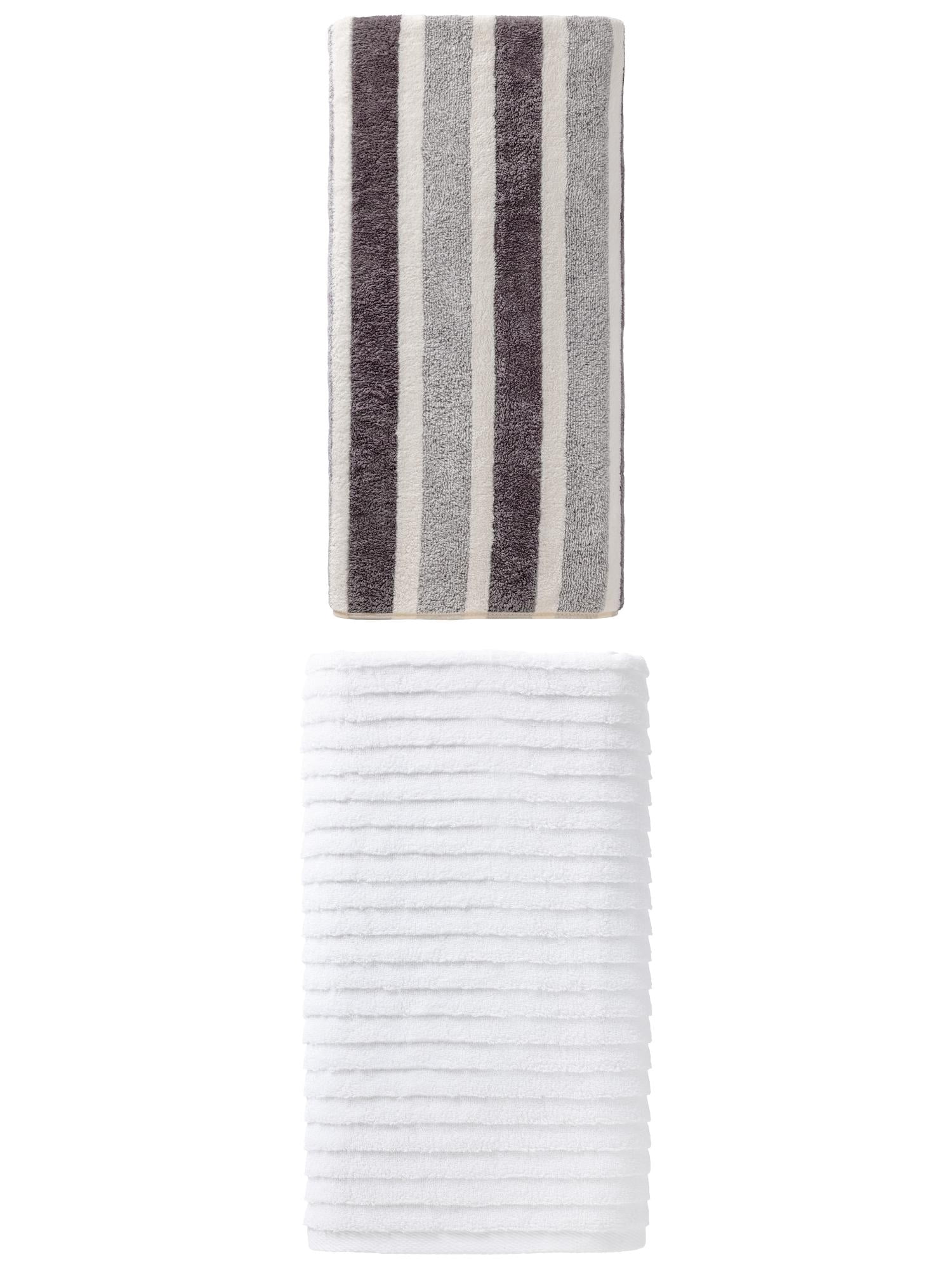 Unique Bargains Thick Absorbent Bath Towel 2 Pack Grey/White 71" x 35"/55" x 28"