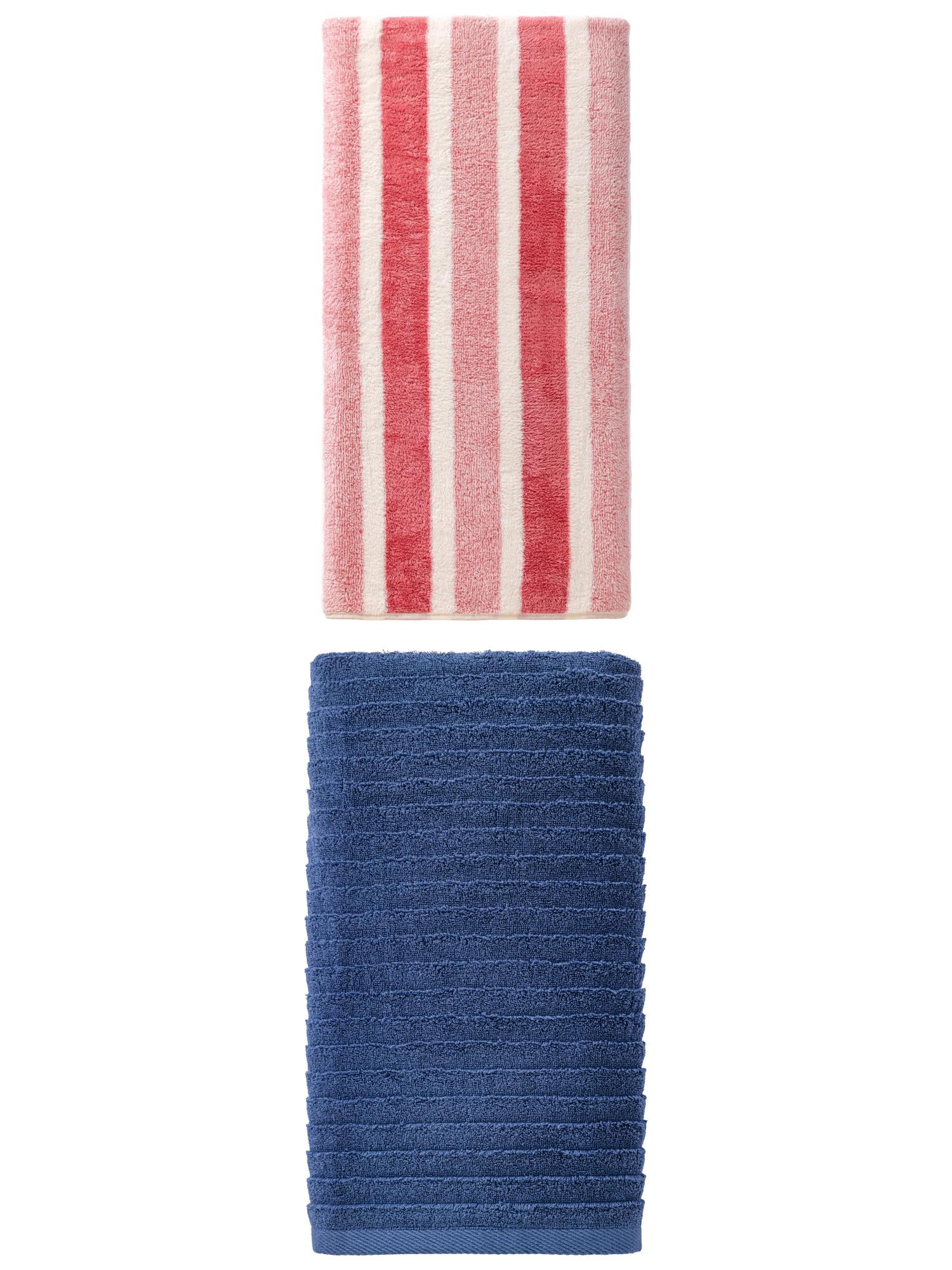 Unique Bargains Thick Absorbent Bath Towel 2 Pack Pink/Dark Blue 71" x 35"/55" x 28"