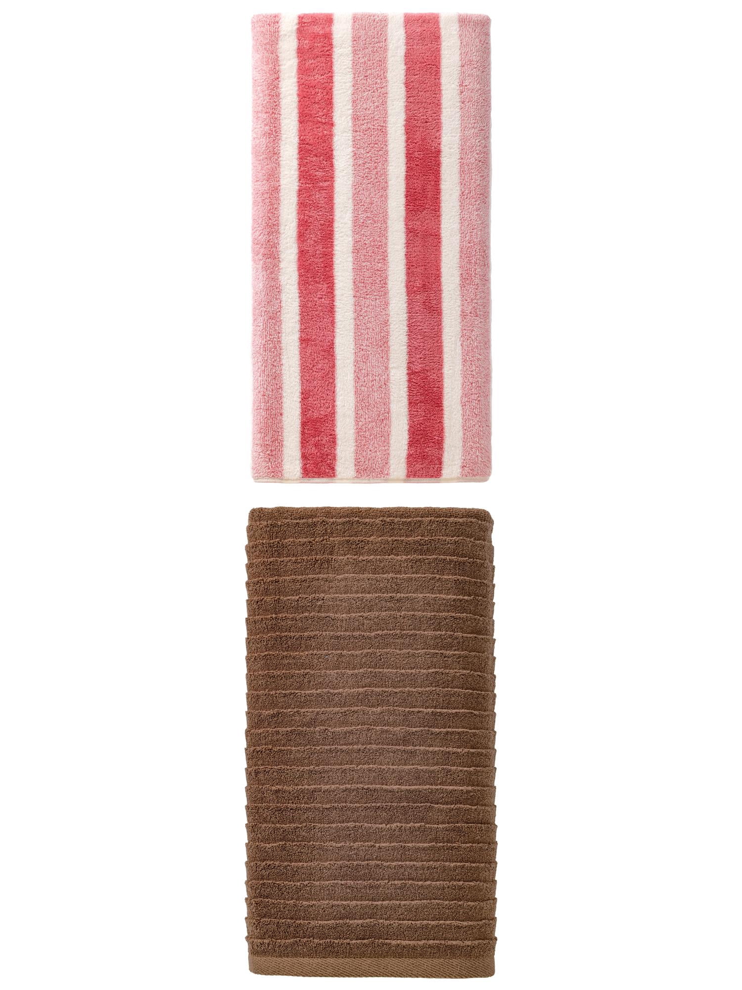 Unique Bargains Thick Absorbent Bath Towel 2 Pack Pink/Dark Brown 71" x 35"/55" x 28"