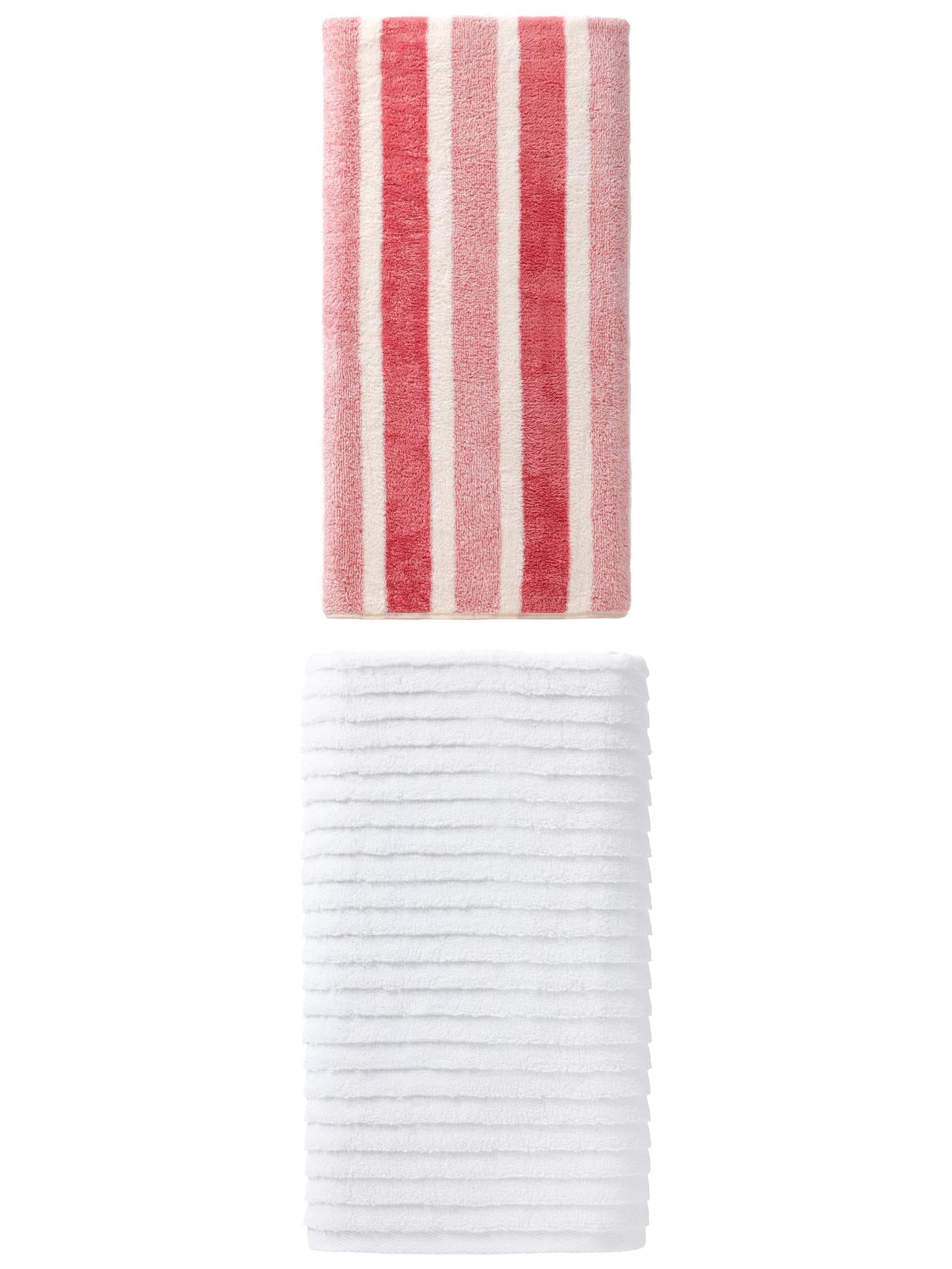 Unique Bargains Thick Absorbent Bath Towel 2 Pack Pink/White 71" x 35"/55" x 28"