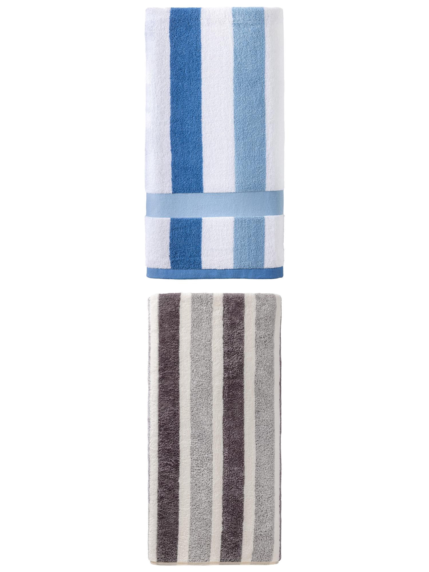 Unique Bargains Thick Fluffy Bath Towel 2 Pack Grey/Royal Blue 71" x 35"/55" x 28"