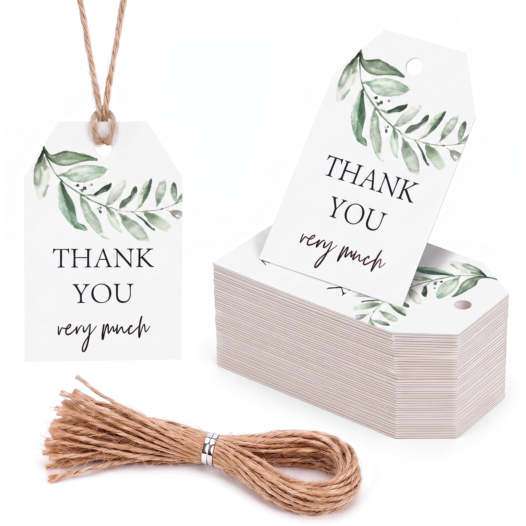 Unique Bargains Thick Thank You Gift Tags with Jute Twine Leaf Patterns 2" x 3"