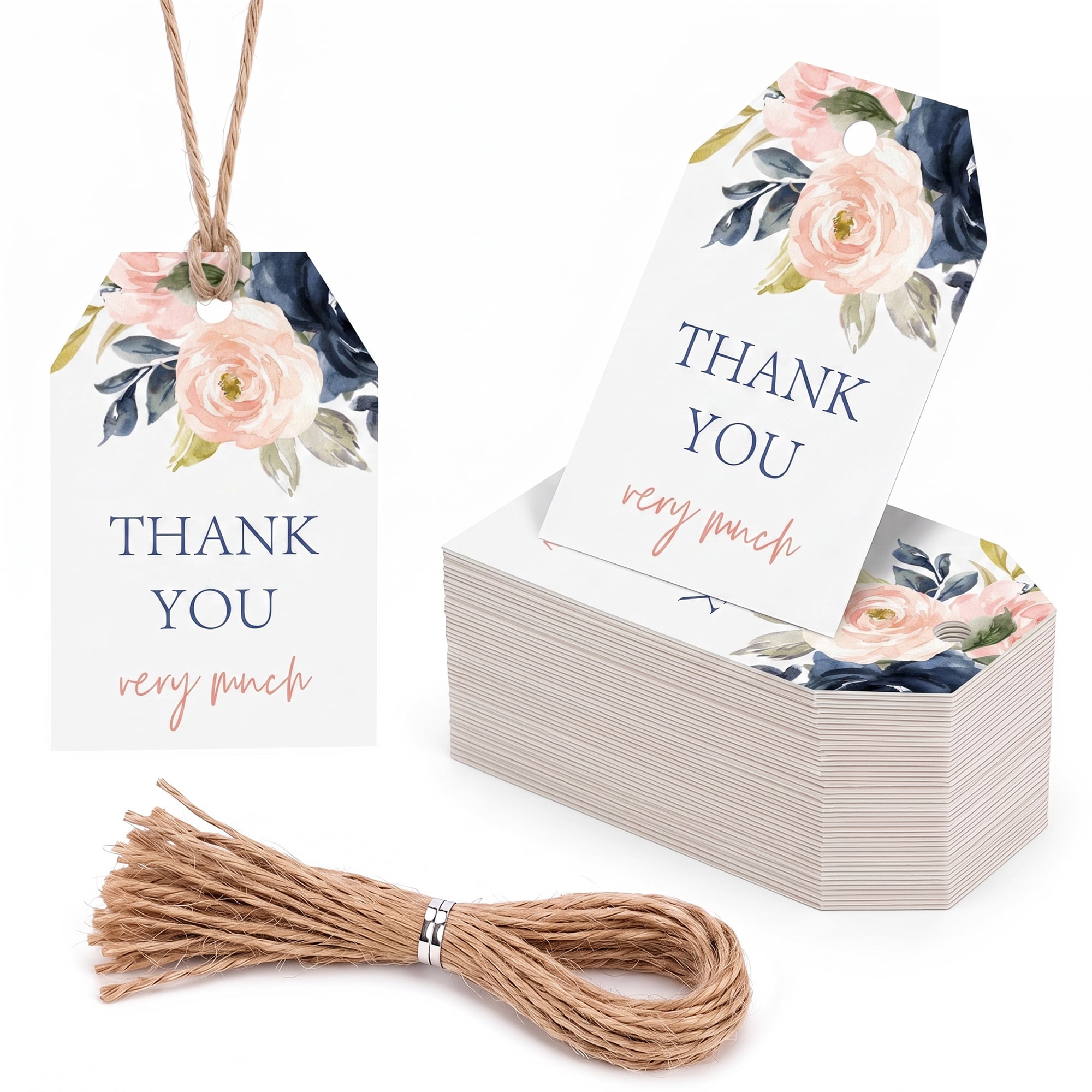 Unique Bargains Thick Thank You Gift Tags with Jute Twine Rose Pattern 2" x 3"