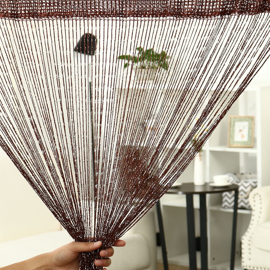 Unique Bargains Thread Strip Curtain Fringe Panel 39" x 79" Brown