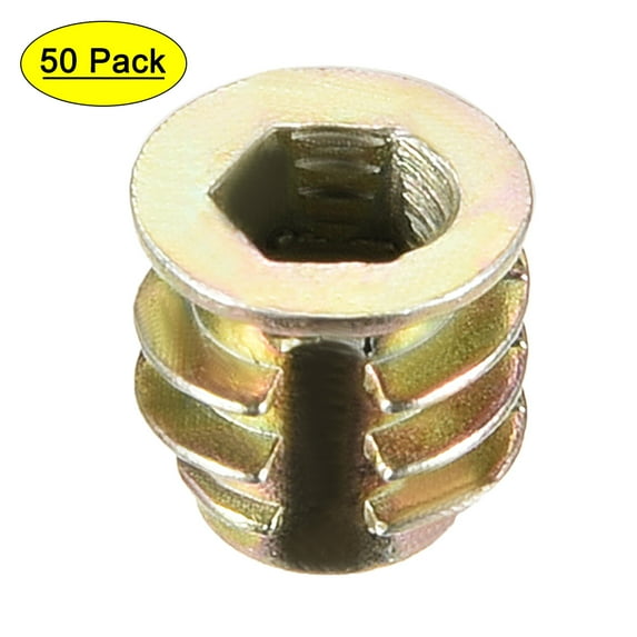 Unique Bargains Threaded Insert Nuts Zinc Alloy Hex Socket M4 Internal Threads 8mm Length 50Pcs