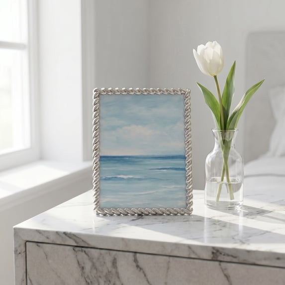 Unique Bargains Threaded Metal Premium Ribbed Photo Frame with HD Glass Silver 4" x 6"