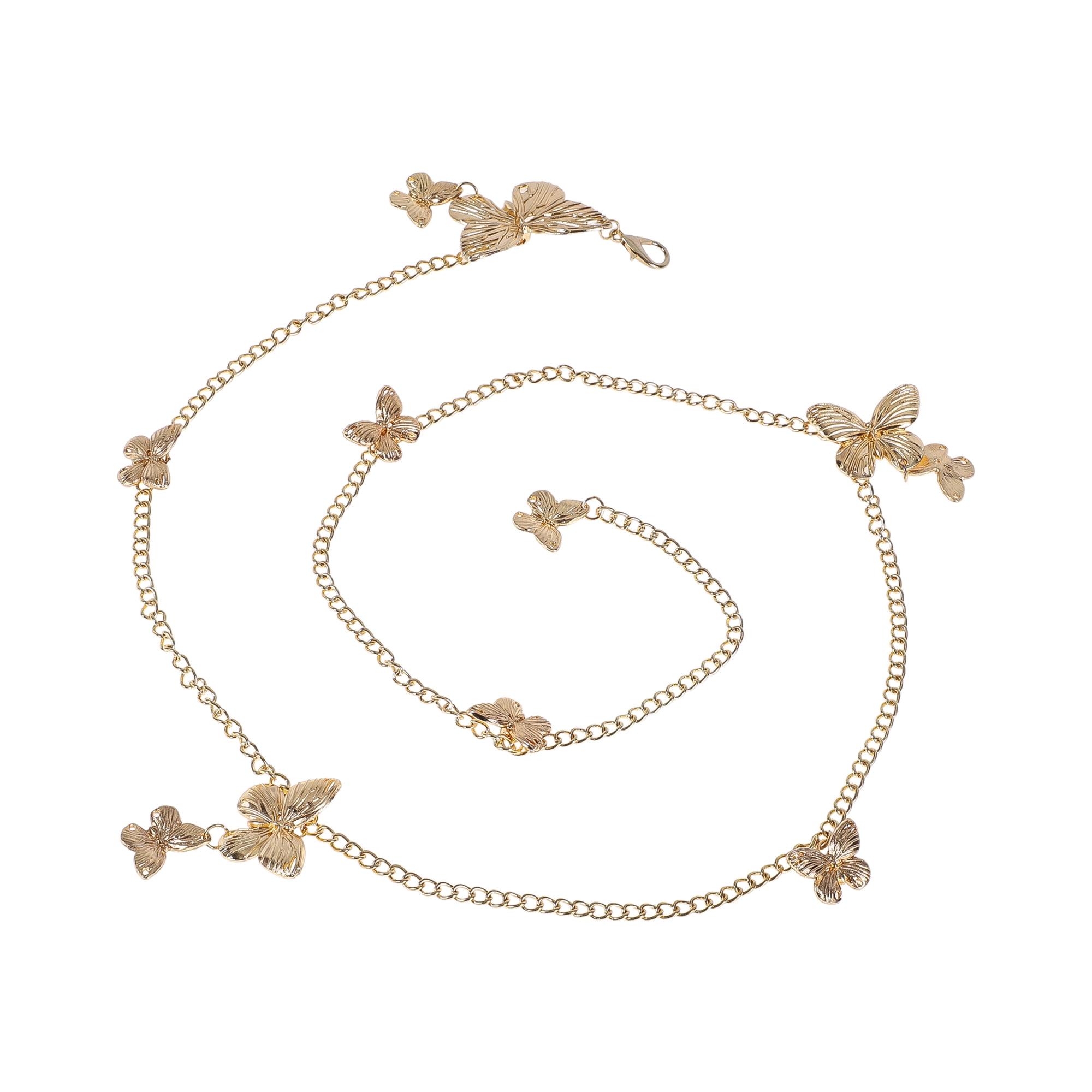Unique Bargains Three-Tiered Butterfly Adjustable Waist Belt for Women Gold Tone