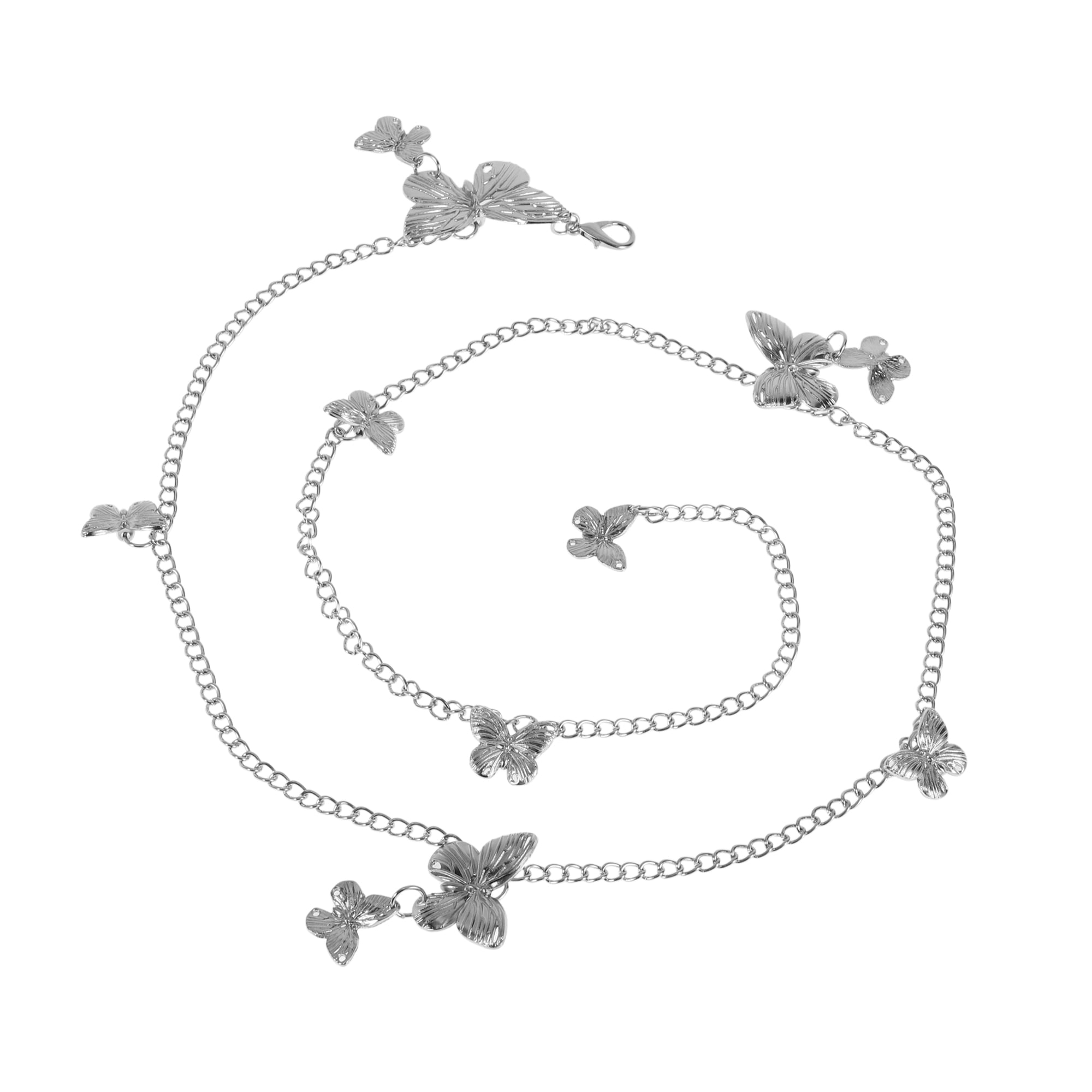 Unique Bargains Three-Tiered Butterfly Adjustable Waist Belt for Women Silver Tone