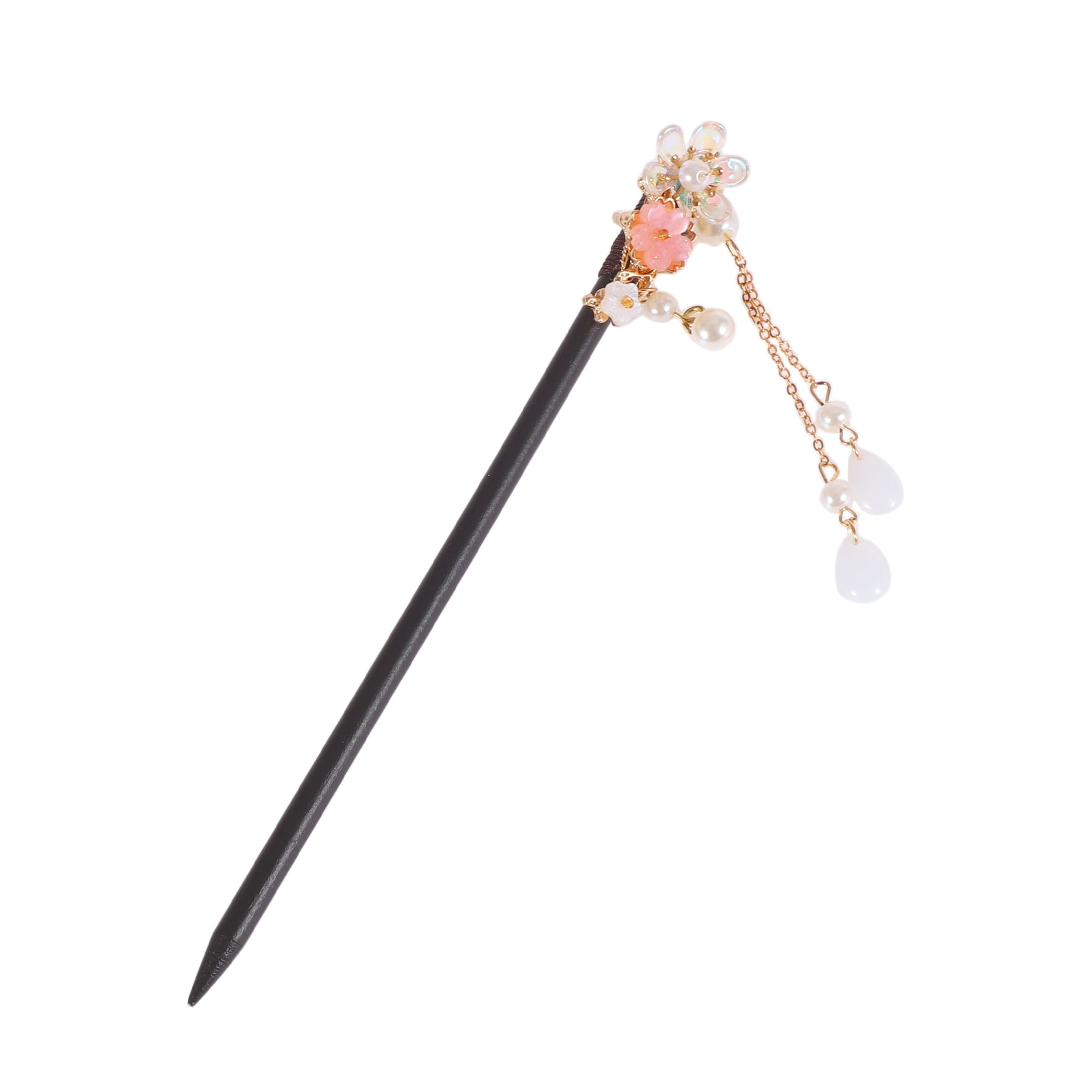 Unique Bargains Three-petal Flower Hair Chopstick for Women 1 Pc Black, Pink, White