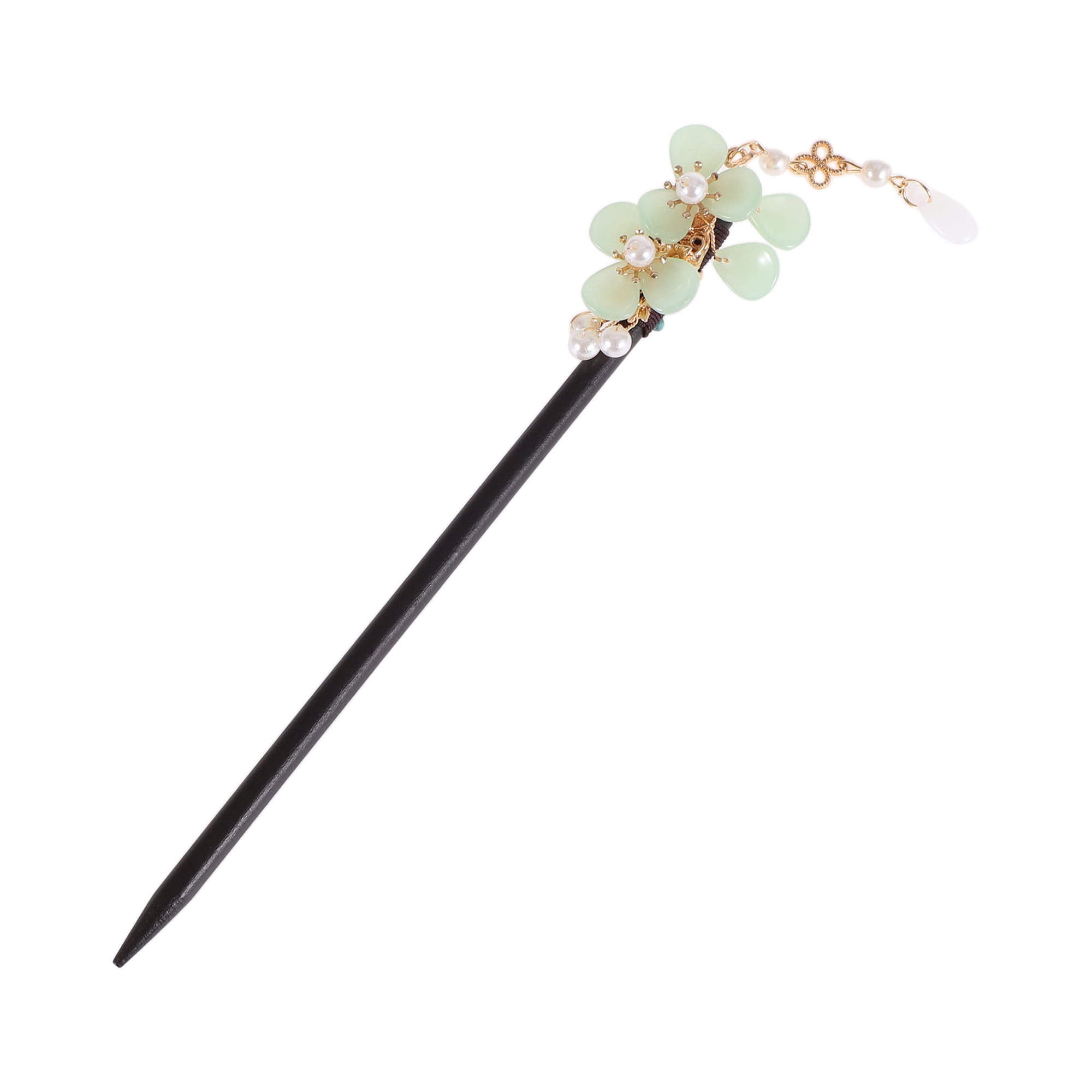 Unique Bargains Three-petal Flower Tassel Hair Chopstick for Women 1 Pc Black, Green