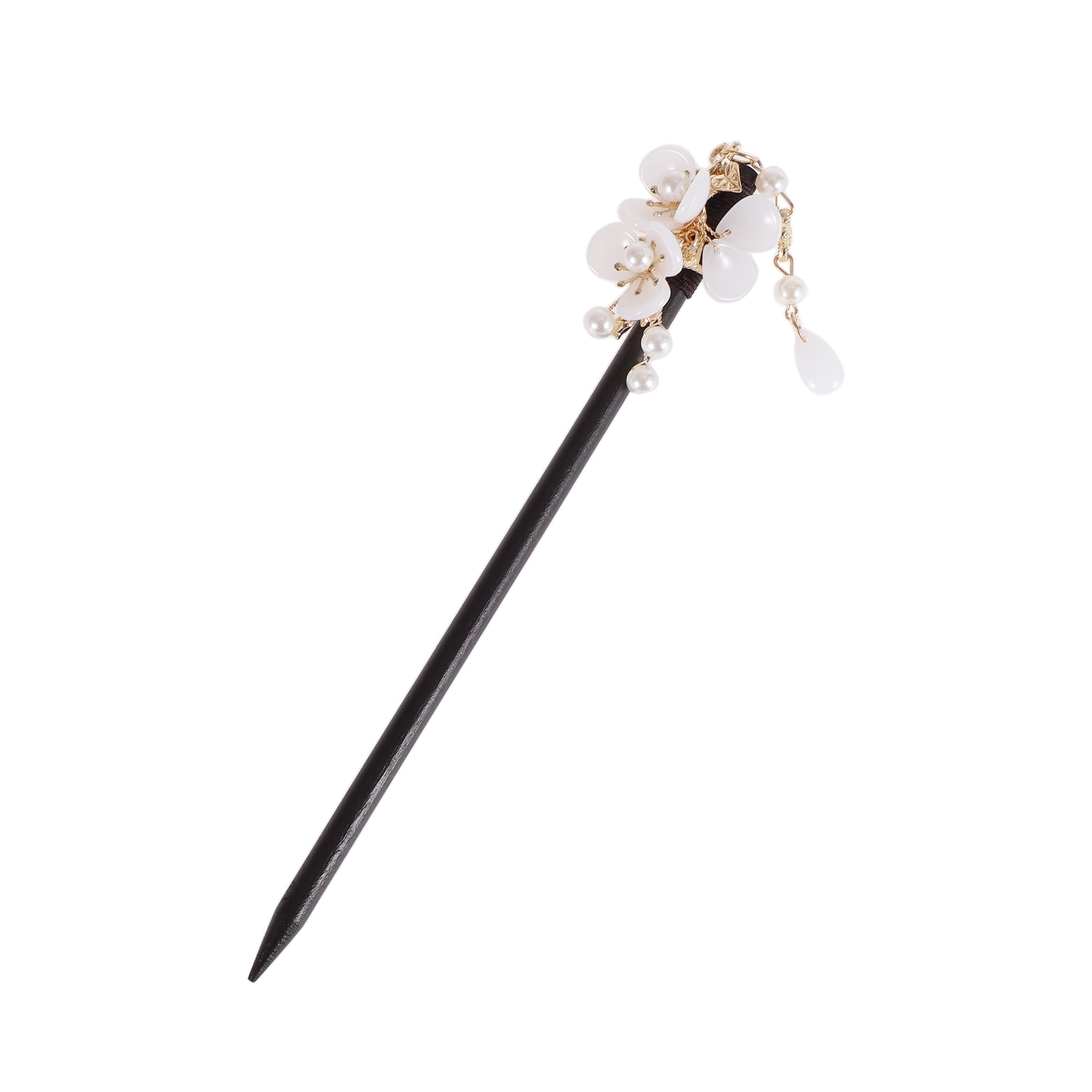 Unique Bargains Three-petal Flower Tassel Hair Chopstick for Women 1 Pc Black, White