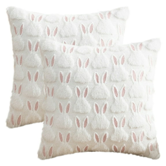 Unique Bargains Throw Pillow Covers Bunny Easter Decorations White Pattern 1 18" x 18"