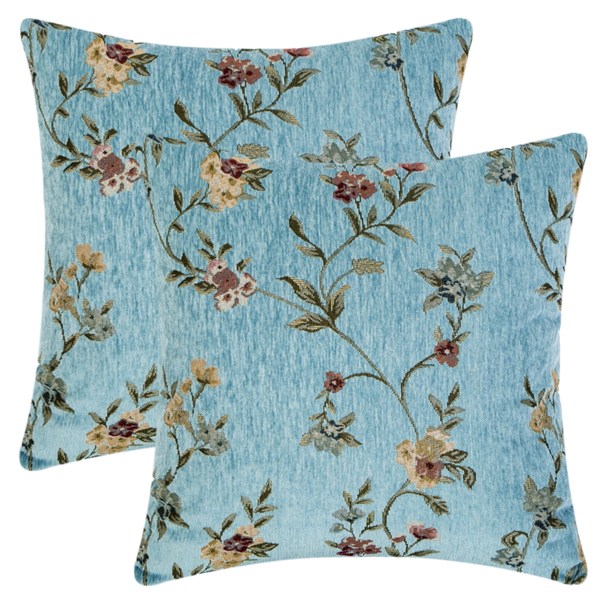 Unique Bargains Throw Pillow Covers Set of 2, Floral Decor Cushion Cover Green 18" x 18"