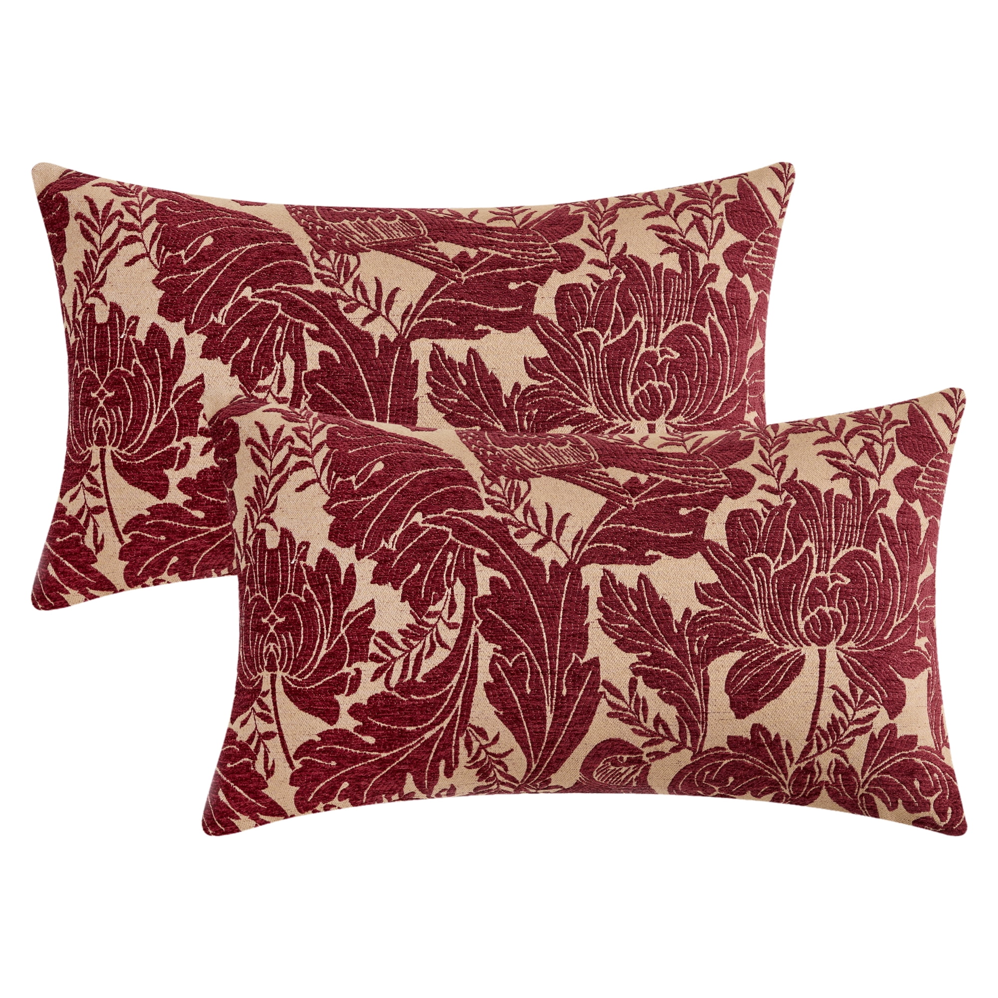 Unique Bargains Throw Pillow Covers Set of 2, Floral Decor Cushion Cover Red 12" x 20"
