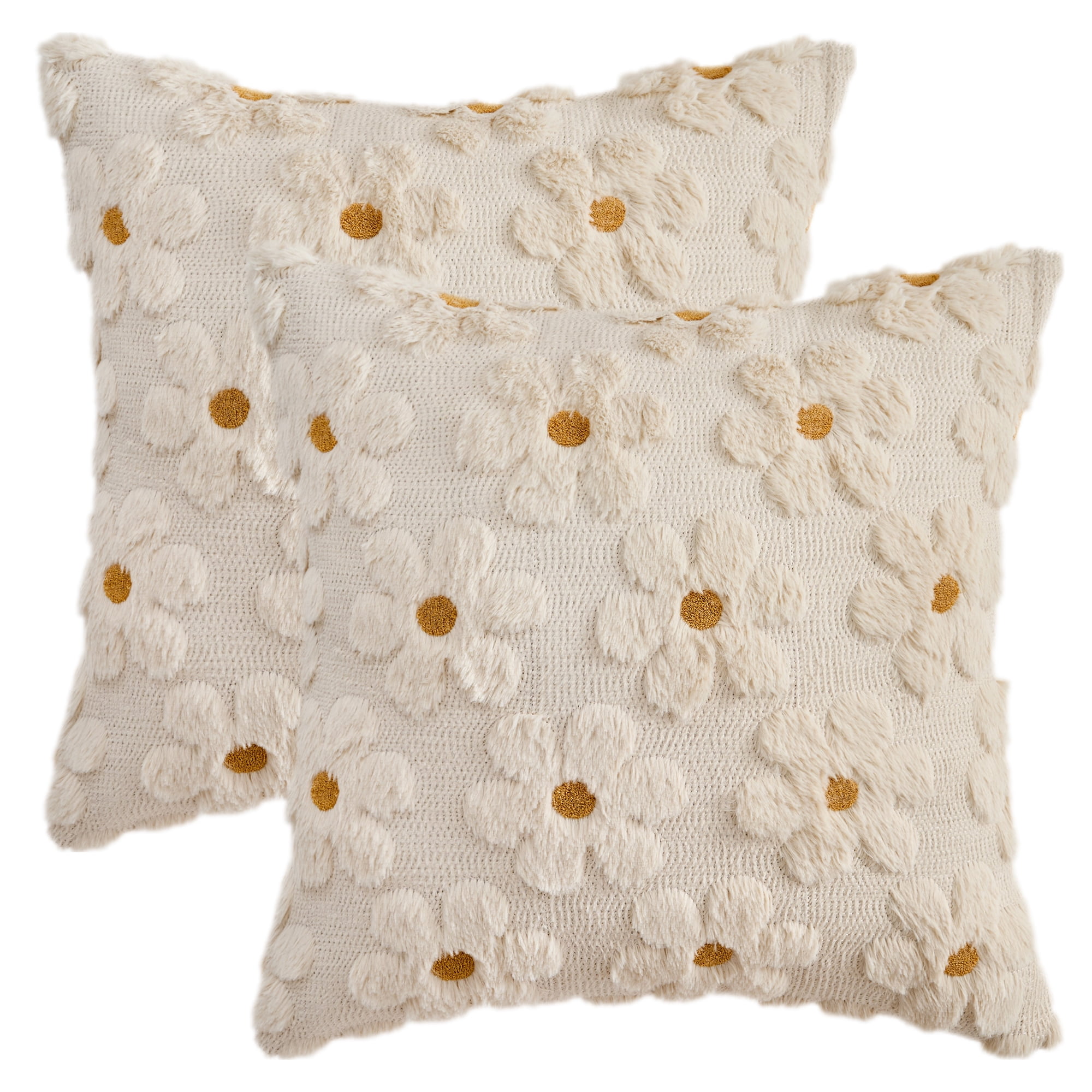 Unique Bargains Throw Pillow Covers Set of 2 Floral Pillows for Sofa Decor Beige