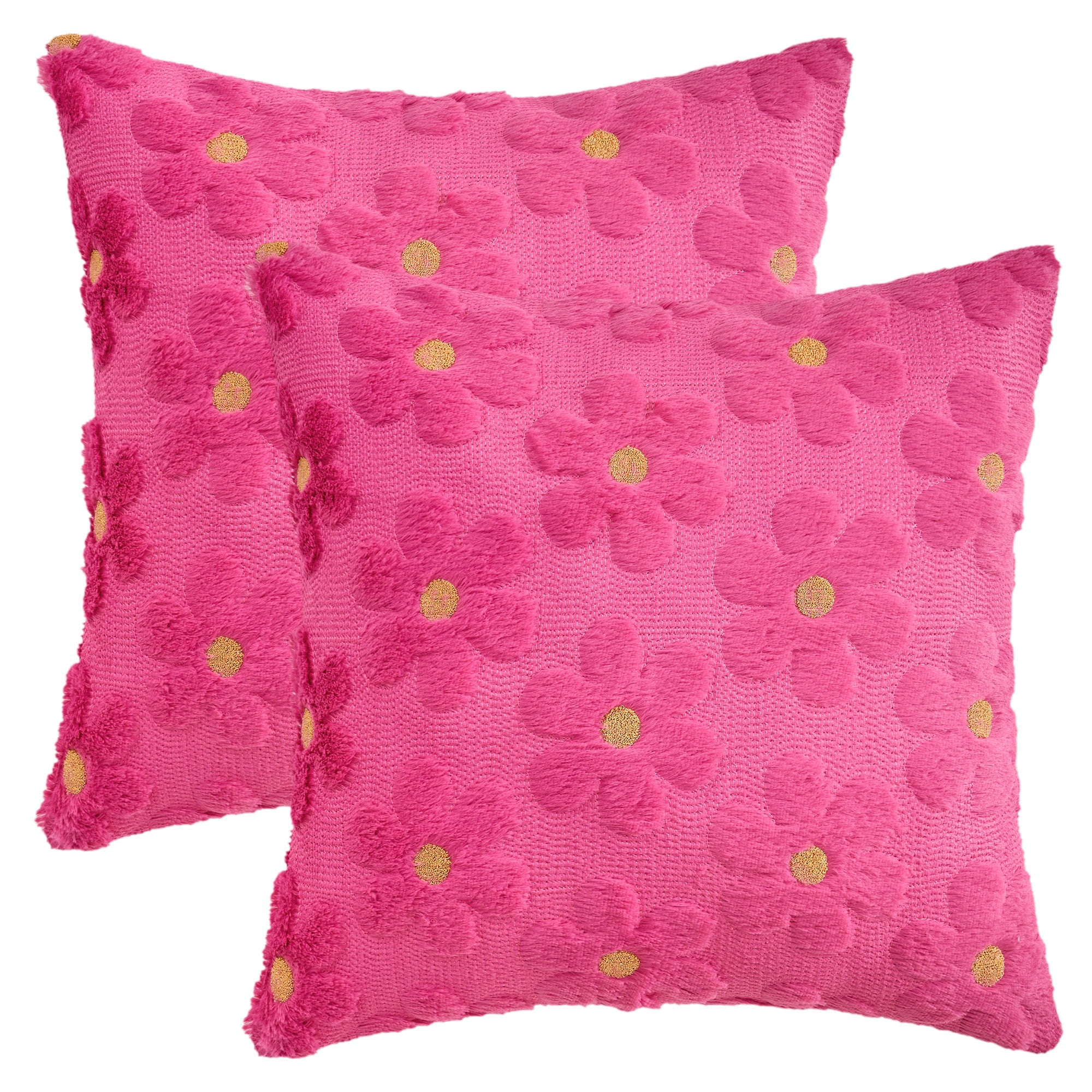 Unique Bargains Throw Pillow Covers Set of 2 Floral Pillows for Sofa Decor Dark Pink