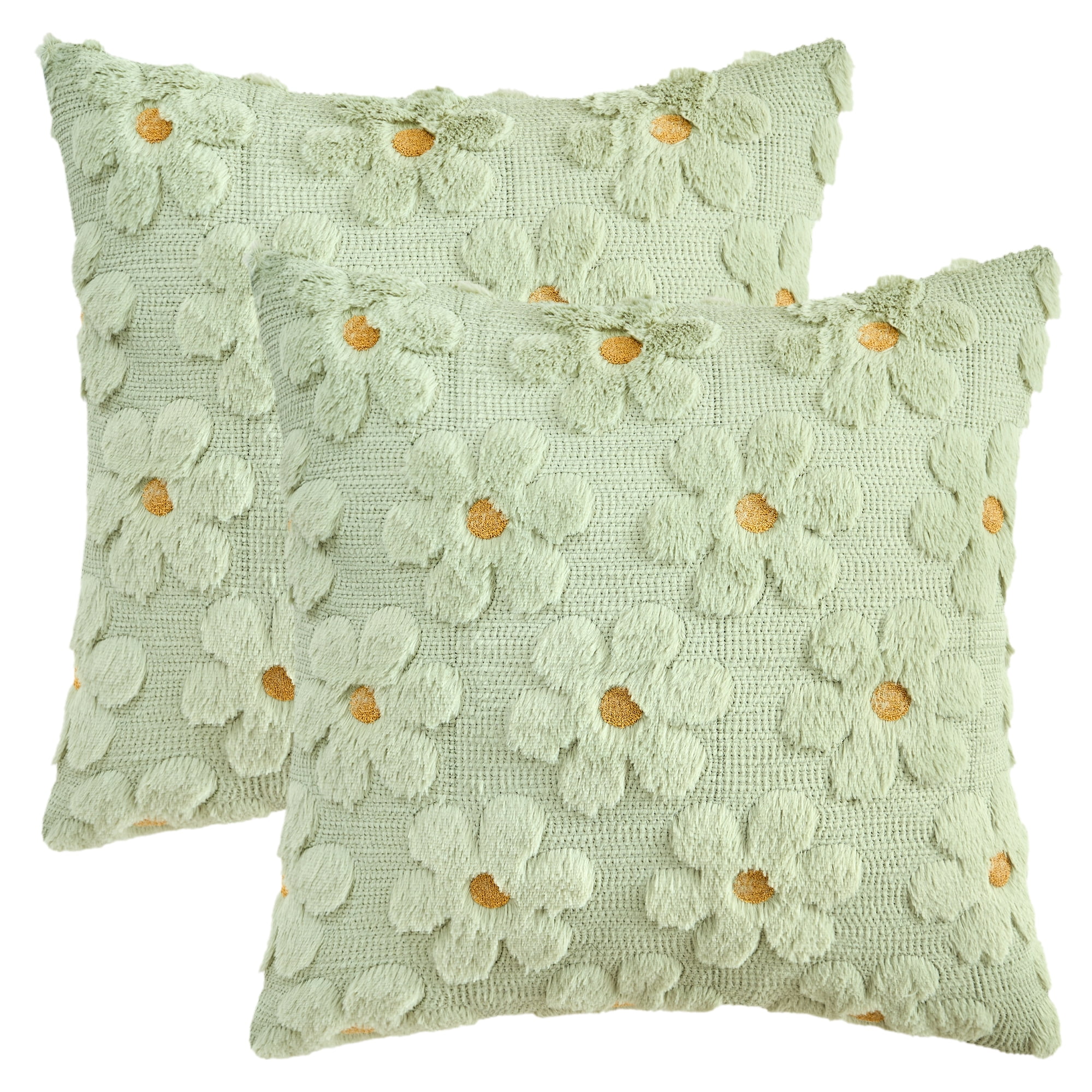 Unique Bargains Throw Pillow Covers Set of 2 Floral Pillows for Sofa Decor Green