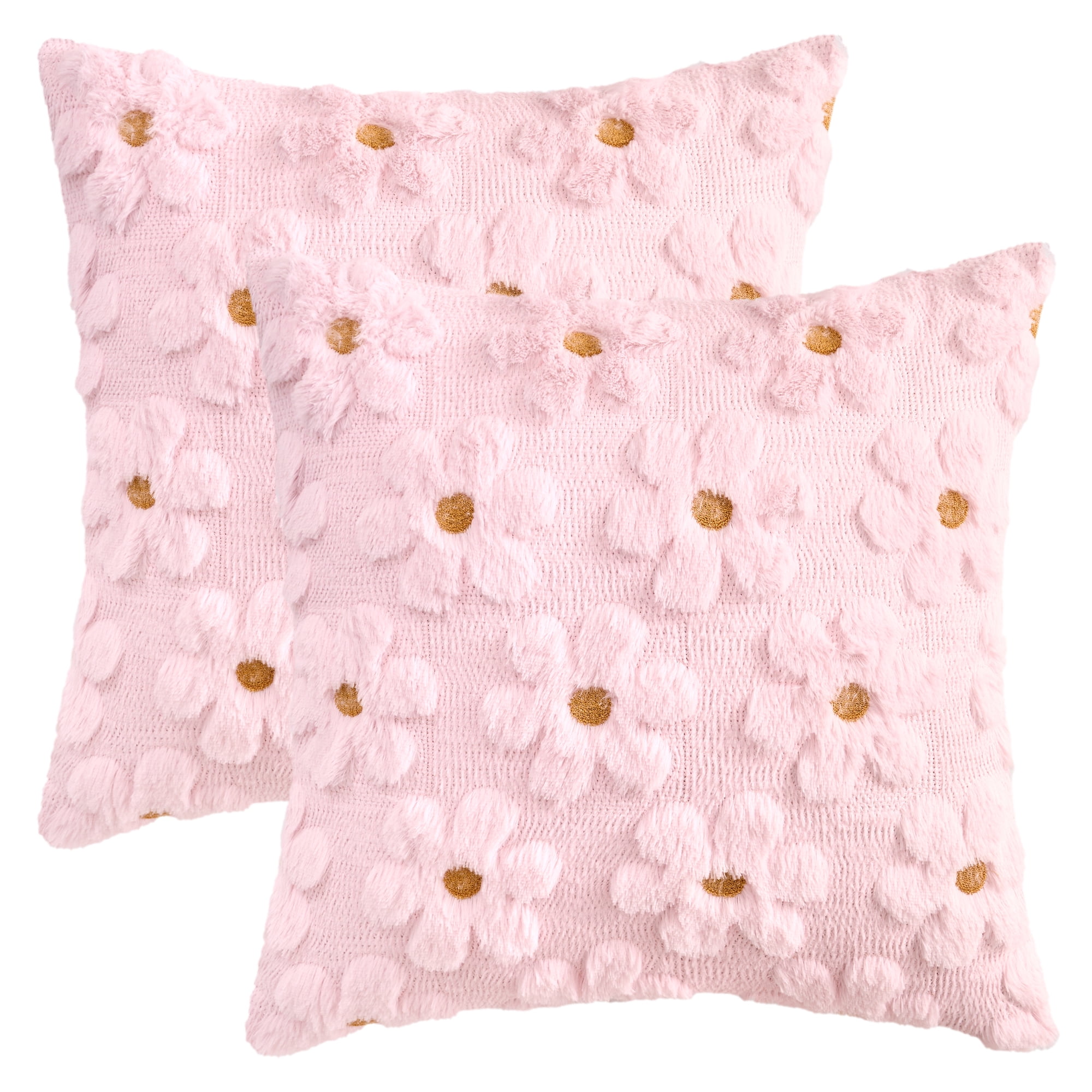 Unique Bargains Throw Pillow Covers Set of 2 Floral Pillows for Sofa Decor Pink