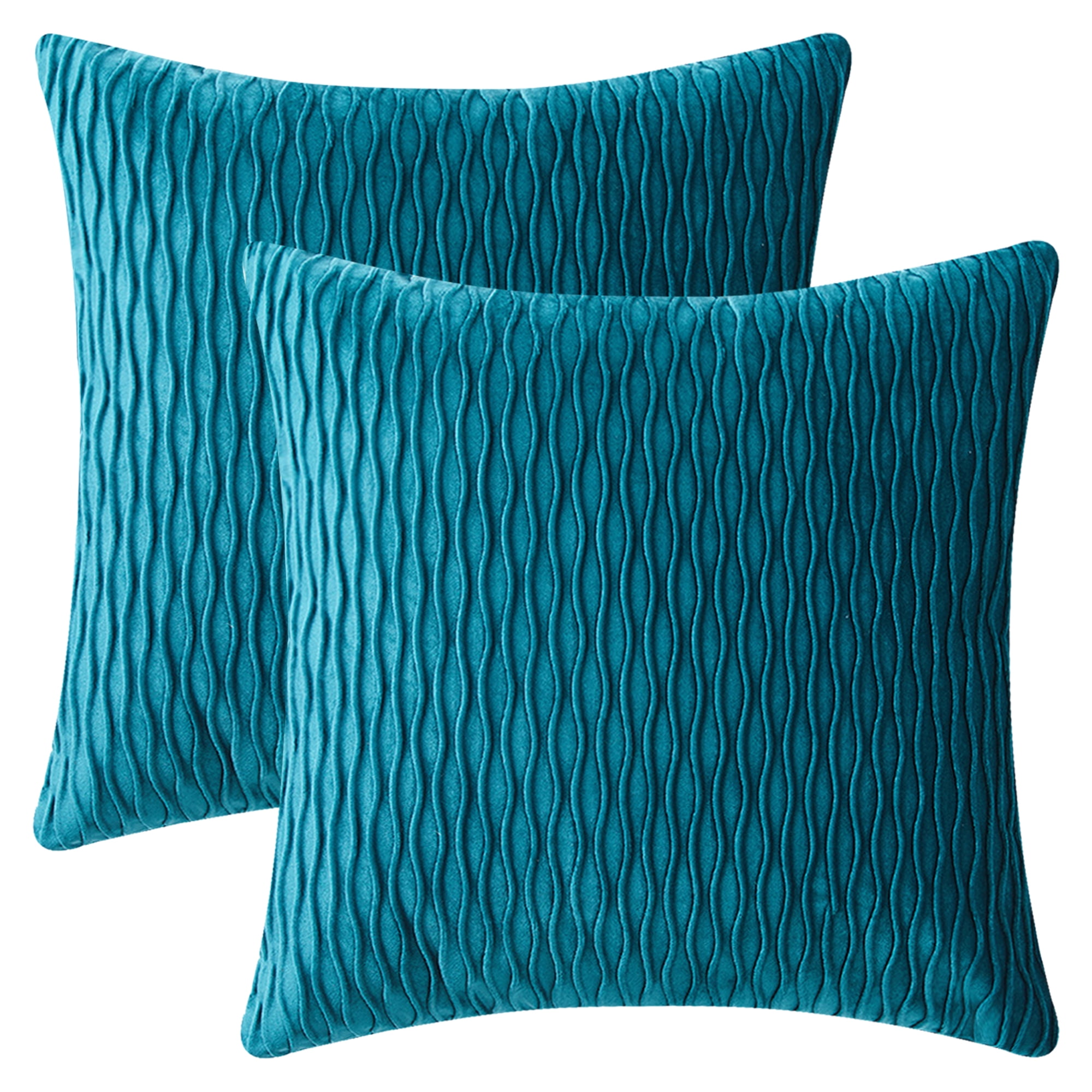 Unique Bargains Throw Pillow Covers Striped Velvet Rectangular Cerulean 18" x 18"