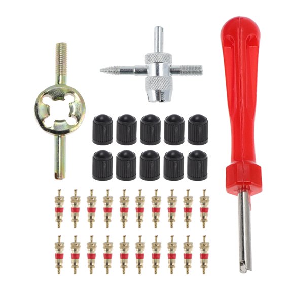 Unique Bargains Tire Valve Stem Puller Set 1 Pcs Multi-function Wrench 20 Pcs Valve Core Rubber Metal Plastic Valve Core Extractor 1 Set