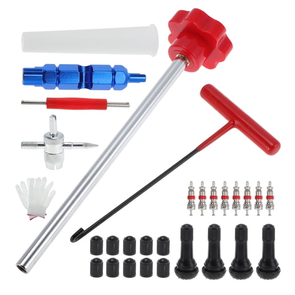 Unique Bargains Tire Valve Stem Puller Set 1 Pcs Red Puller 1 Pcs Multi-function Wrench 4 Pcs TR413 Valve Stem Rubber Metal Plastic Valve Core Extractor  1 Set