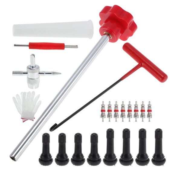 Unique Bargains Tire Valve Stem Puller Set 1 Pcs Red Puller 1 Pcs Multi-function Wrench 8 Pcs Valve Stem Rubber Metal Plastic Valve Core Extractor  1 Set