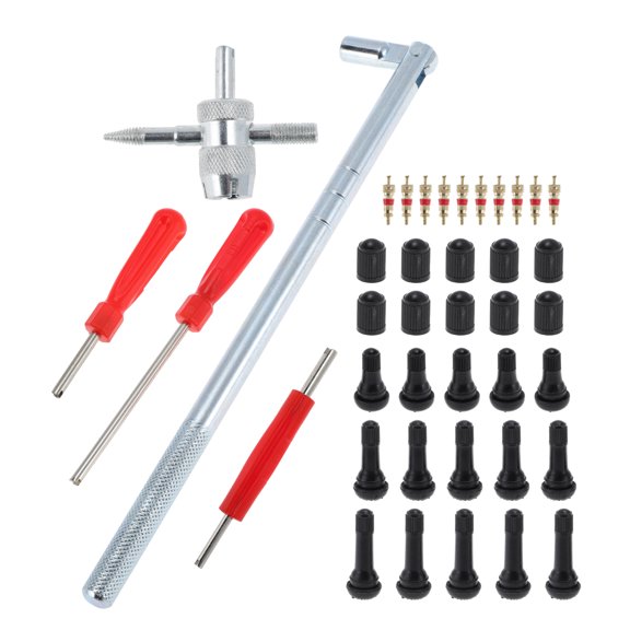 Unique Bargains Tire Valve Stem Puller Set 1 Pcs Silver Puller 1 Pcs Multi-function Wrench 15 Pcs Valve Stem Rubber Metal Plastic Valve Core Extractor  1 Set
