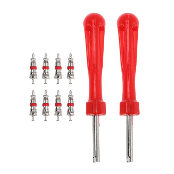 Unique Bargains Tire Valve Stem Puller Set 2 Pcs Red Single-head Wrench 8 Pcs Valve Core Rubber Metal Plastic Valve Core Extractor 1 Set