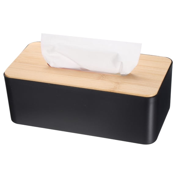 Unique Bargains Tissue Box Cover Bamboo Lid Square Holder Home Office Black
