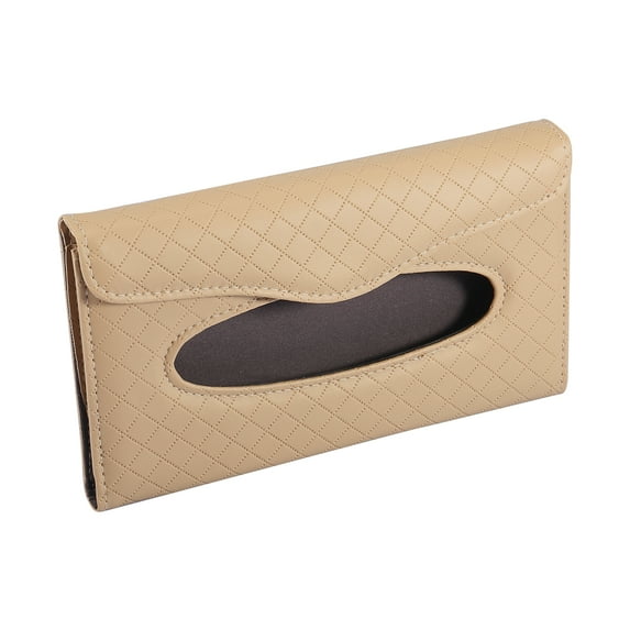 Unique Bargains Tissue Holder Sun Visor Napkin Holder Visor Tissue Case PU Leather Beige for Car SUV Truck