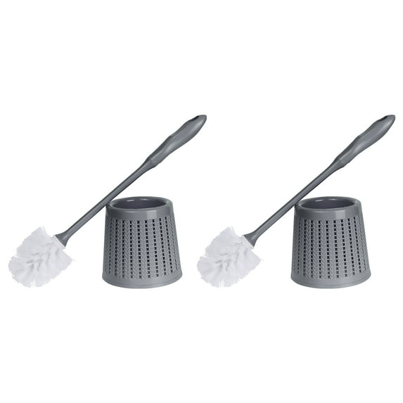 Unique Bargains Toilet Brush Long Handle Flexible Brush Head Gray 2 Pcs