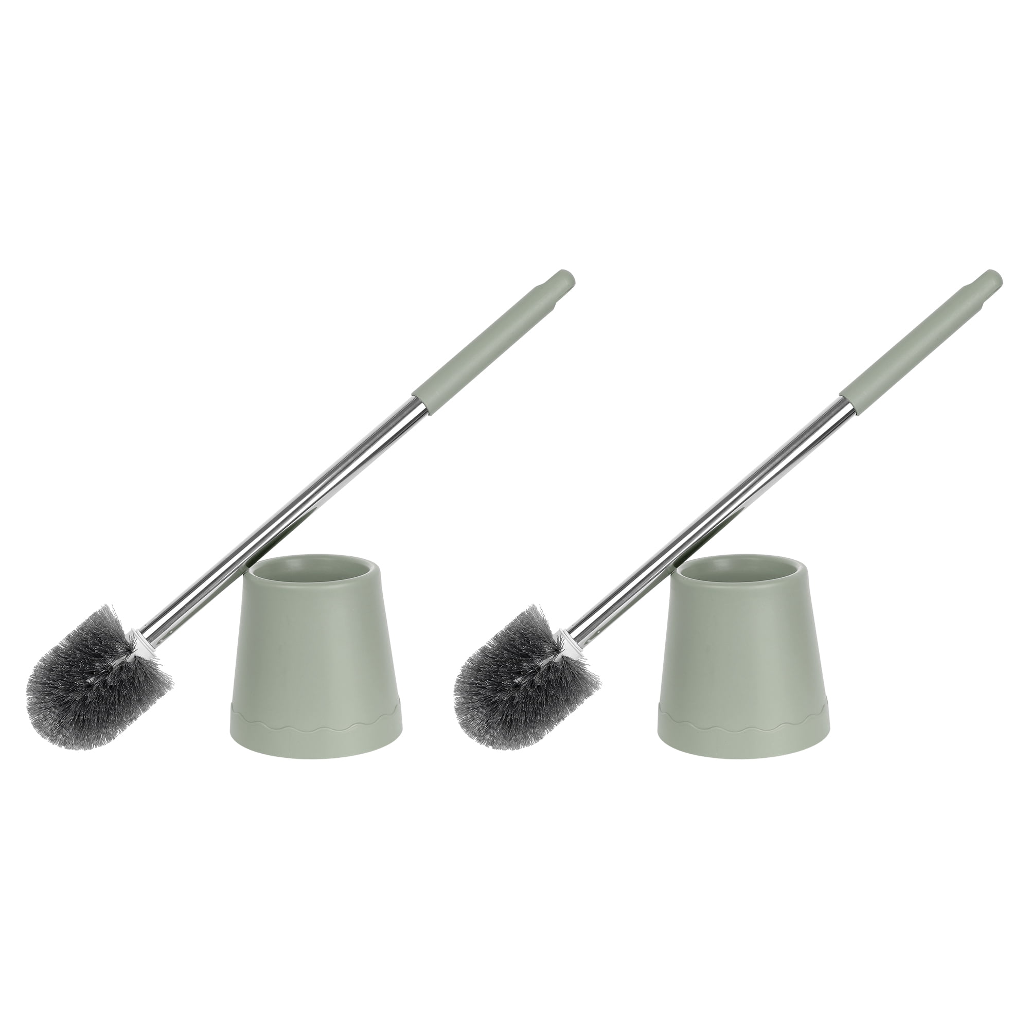 Unique Bargains Toilet Brush Round Head Stainless Steel Handle Green 2 Pcs