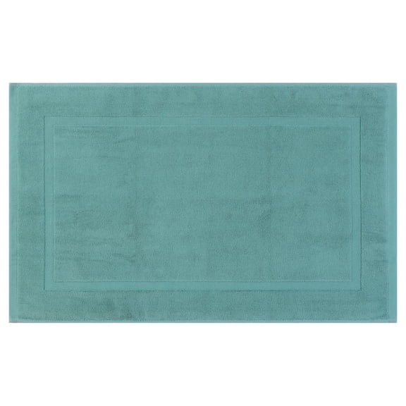 Unique Bargains Towel Cotton Banded Bath Mat Reversible Step Out Soft Bath Rug Absorbent Blue 16" x 24"