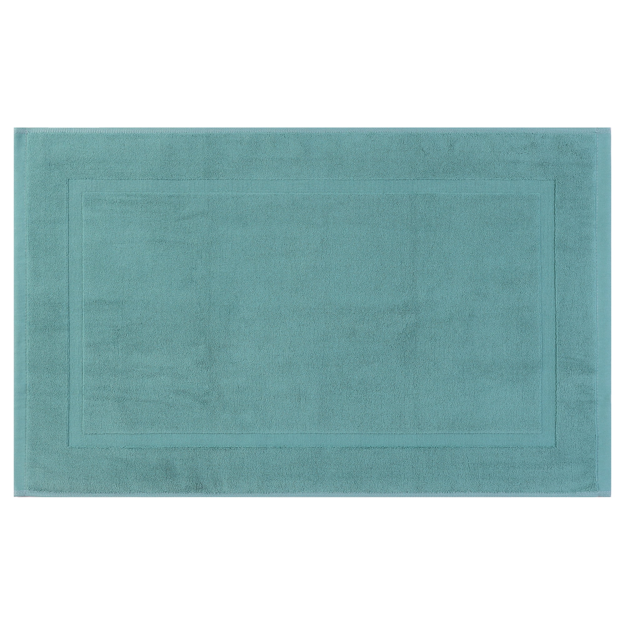 Unique Bargains Towel Cotton Banded Bath Mat Reversible Step Out Soft Bath Rug Absorbent Blue 20" x 32"