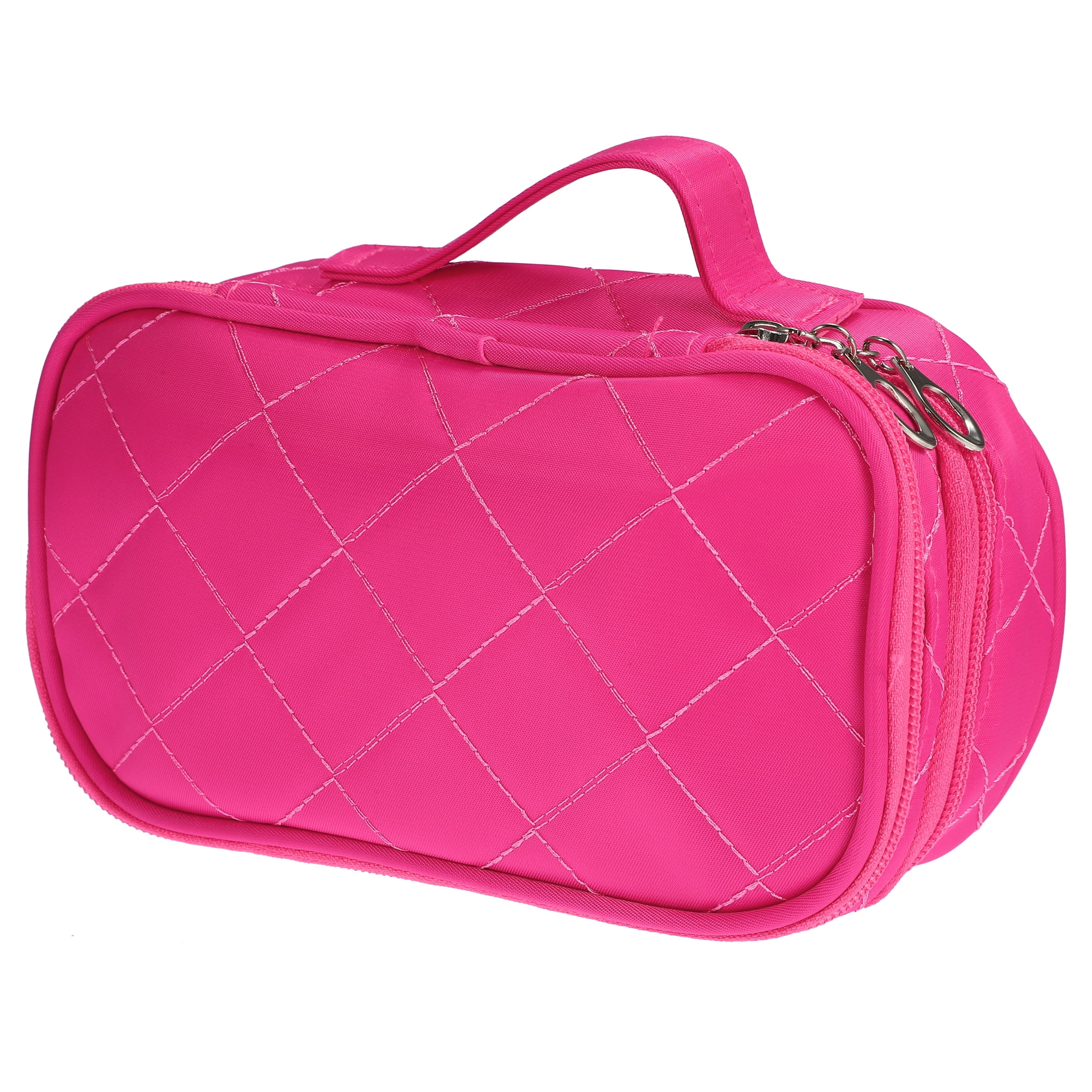 Unique Bargains Travel Double Layer Makeup Storage Bag for Cosmetic tools Rose Red