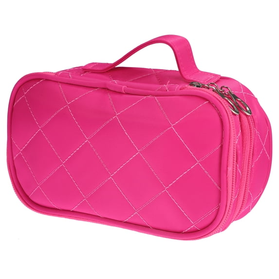 Unique Bargains Travel Double Layer Makeup Storage Bag for Cosmetic tools Rose Red