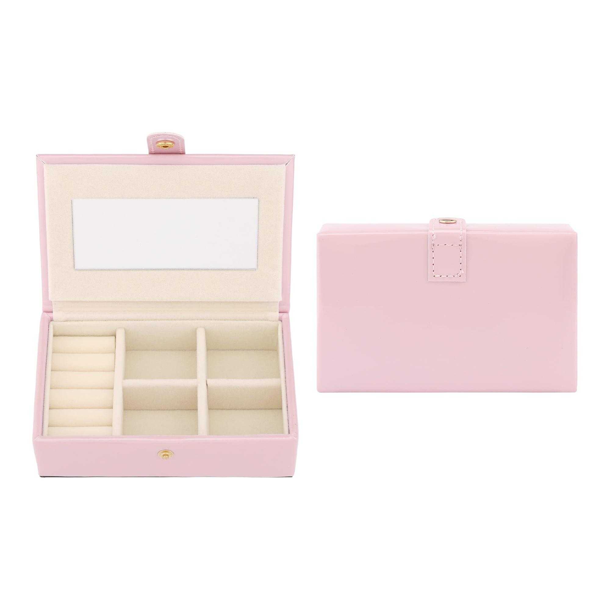 Unique Bargains Travel Jewelry Box Portable Organizer Case with Mirror Pink