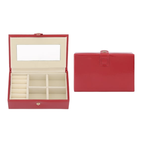Unique Bargains Travel Jewelry Box Portable Organizer Case with Mirror Red