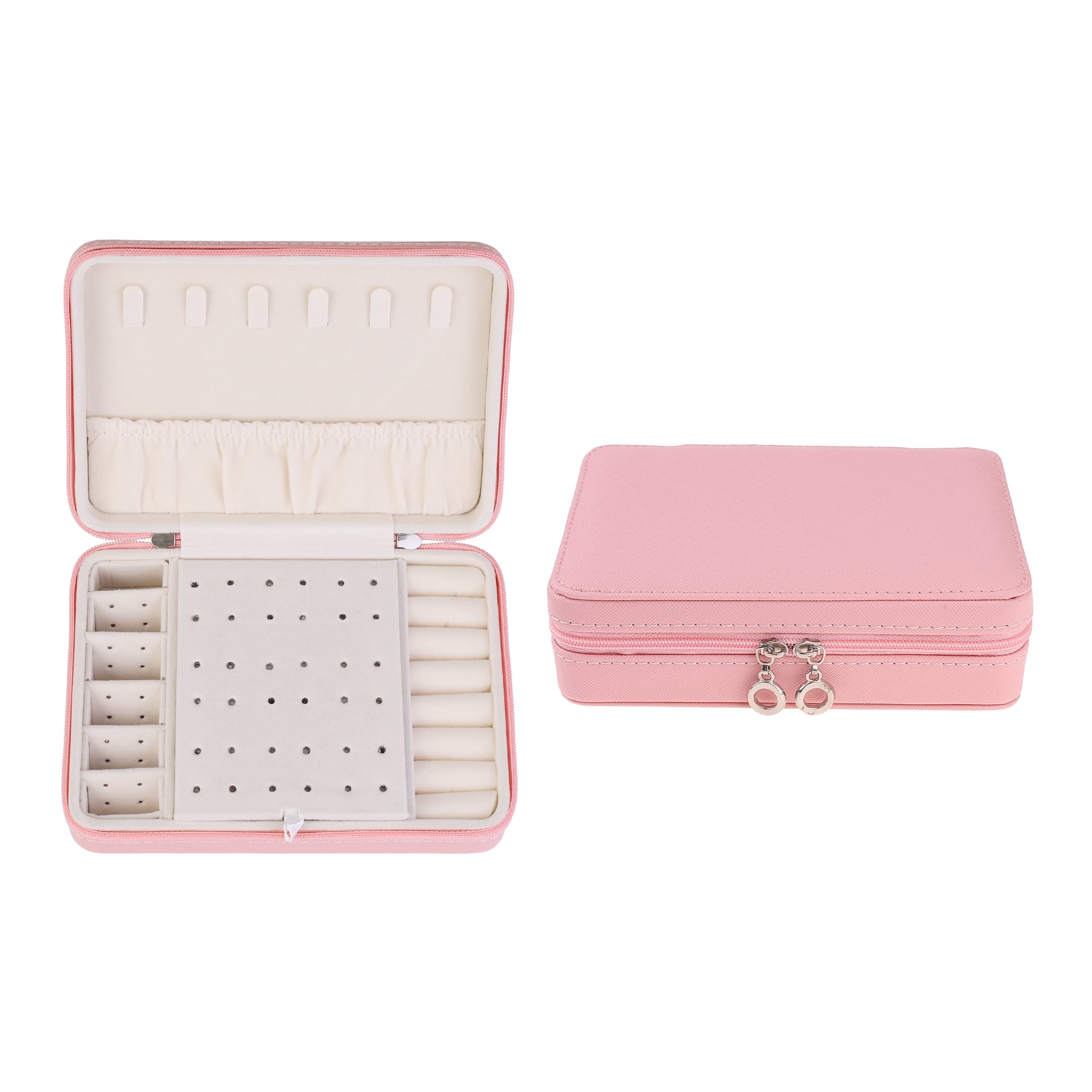 Unique Bargains Travel Jewelry Box Portable PU Leather Jewelry Organizer Case Storage Pink