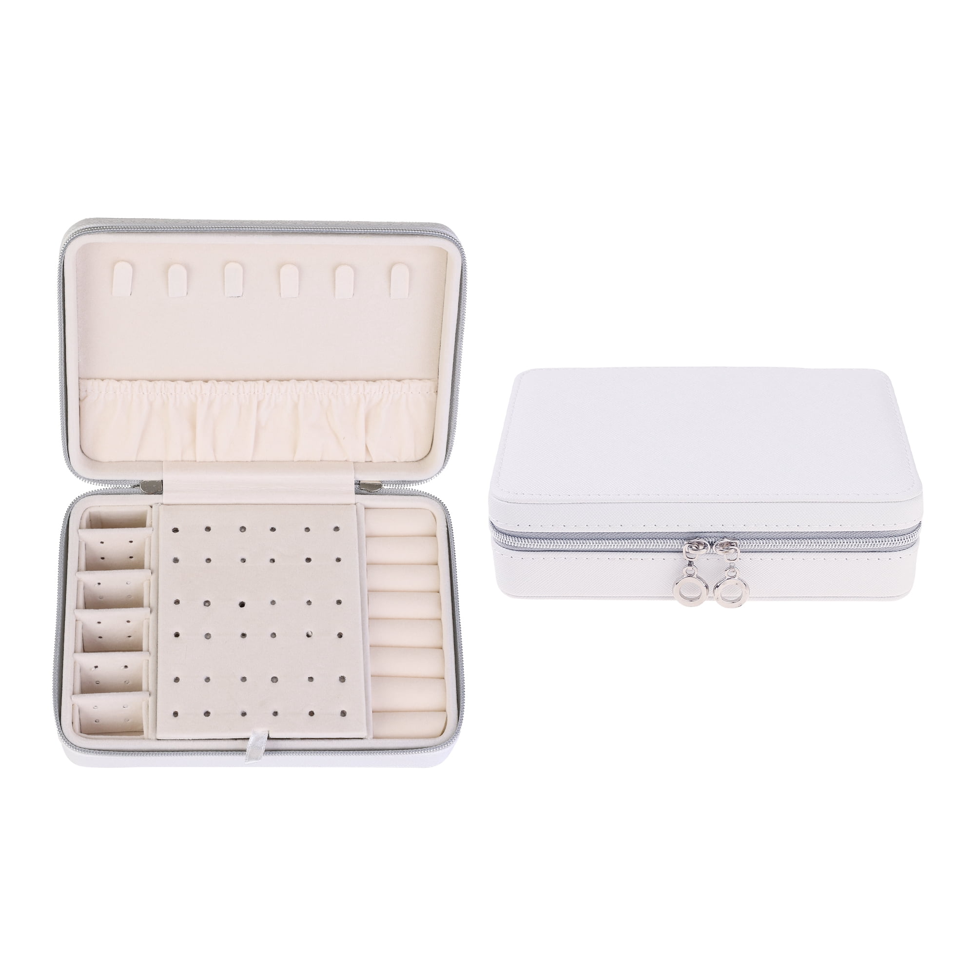 Unique Bargains Travel Jewelry Box Portable PU Leather Jewelry Organizer Case Storage White