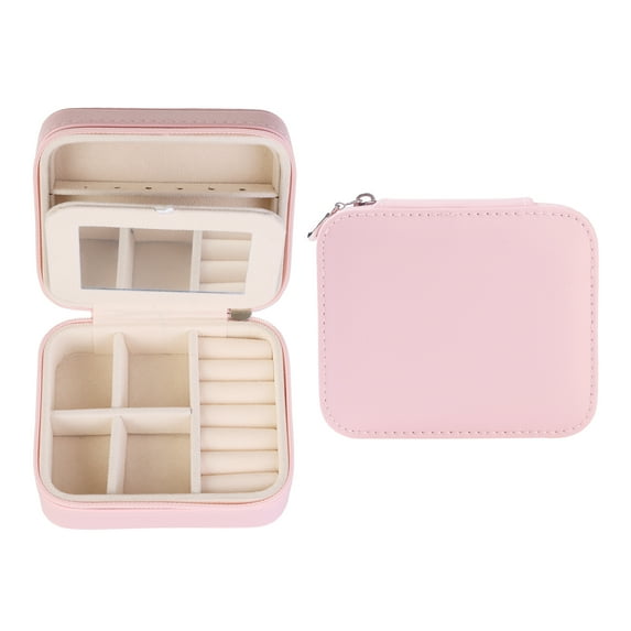 Unique Bargains Travel Jewelry Box Small Portable PU Leather Jewelry Organizer Case Pink