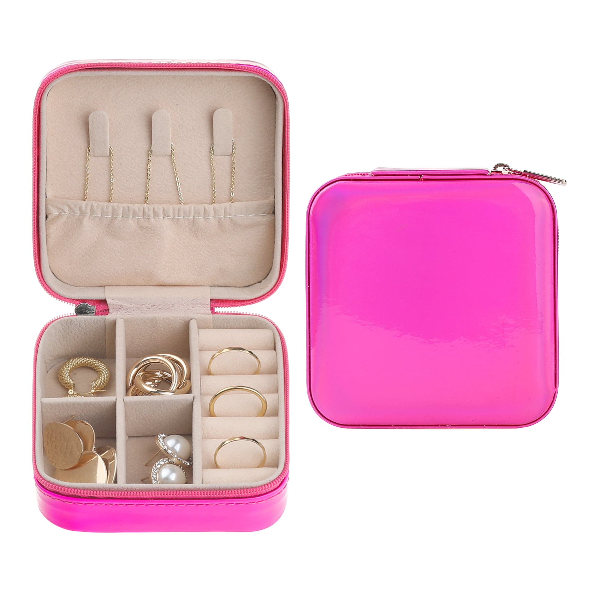 Unique Bargains Travel Jewelry Box Small Portable PU Leather Jewelry Organizer Case Rose