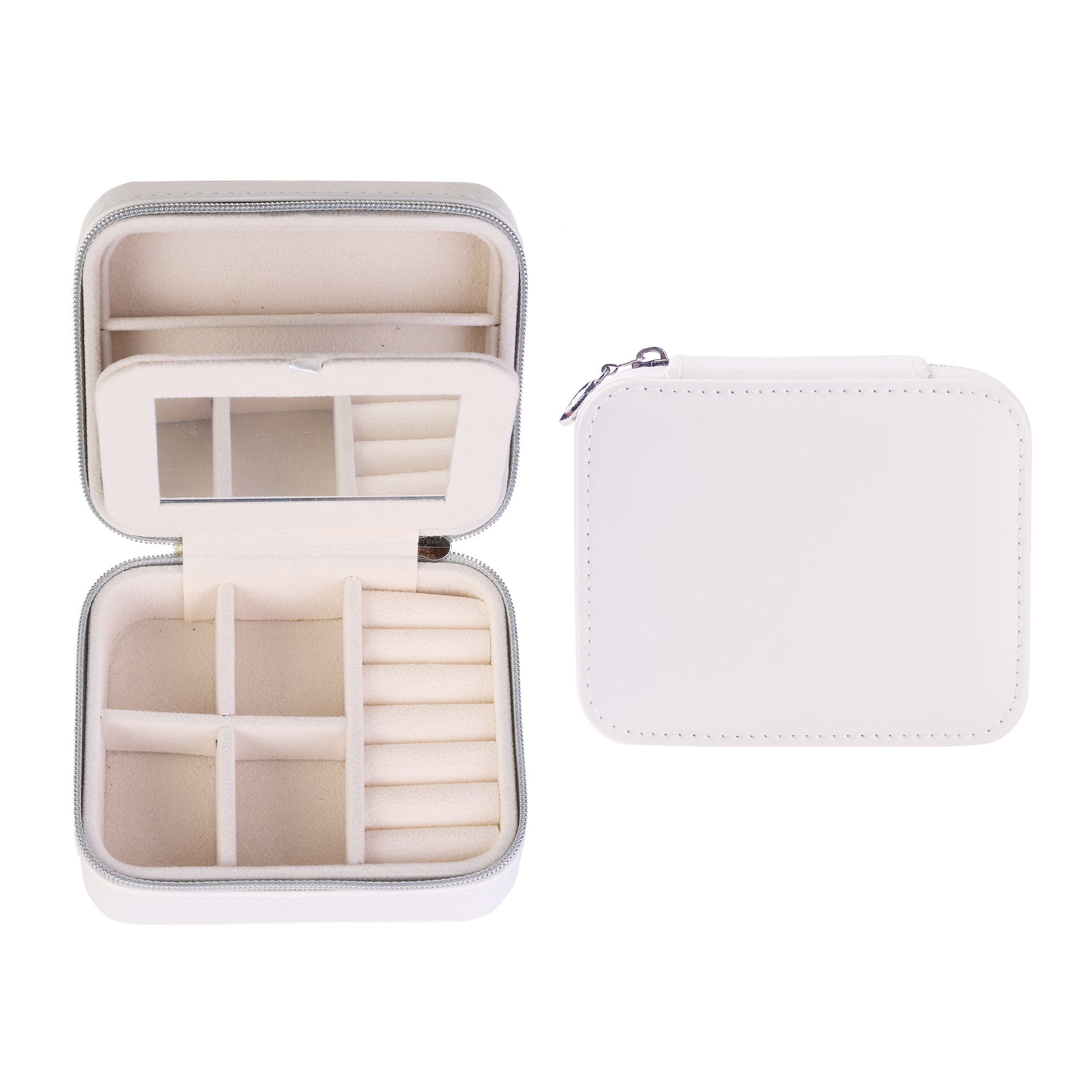 Unique Bargains Travel Jewelry Box Small Portable PU Leather Jewelry Organizer Case White