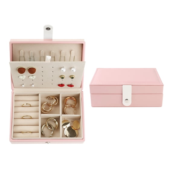 Unique Bargains Travel Jewelry Box Small Portable PU Leather Jewelry Organizer Storage Pink