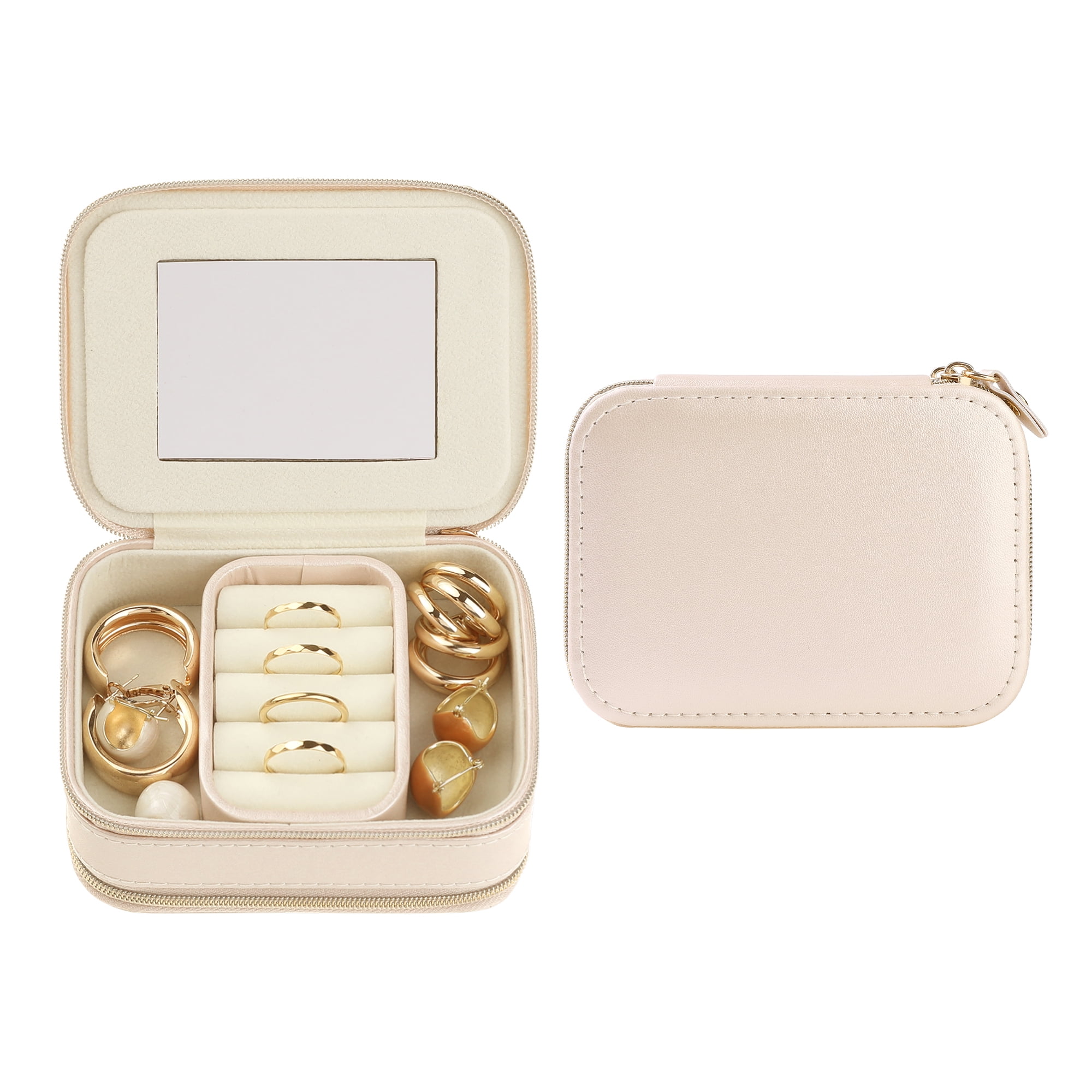 Unique Bargains Travel Jewelry Box with Mirror PU Leather Jewelry Organizer Case Pink