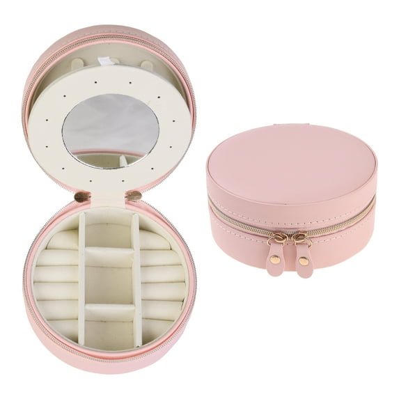 Unique Bargains Travel Jewelry Box with Mirror Portable Jewelry Organizer for Women Pink
