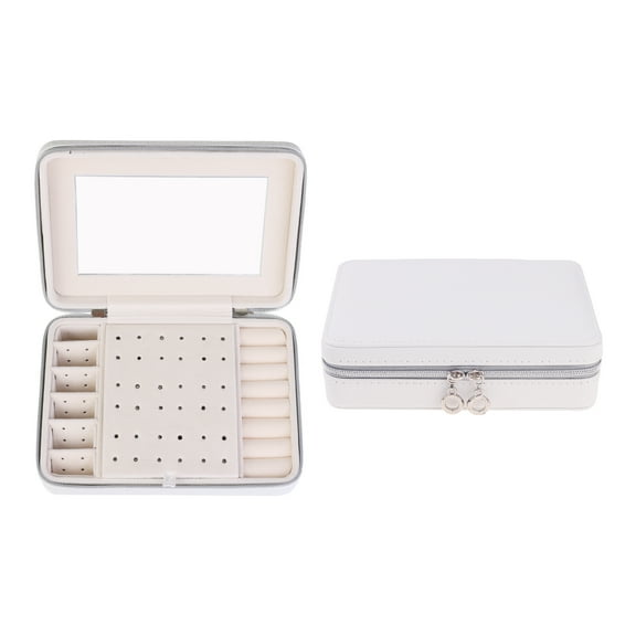 Unique Bargains Travel Jewelry Box with Mirror Portable PU Leather Jewelry Organizer White