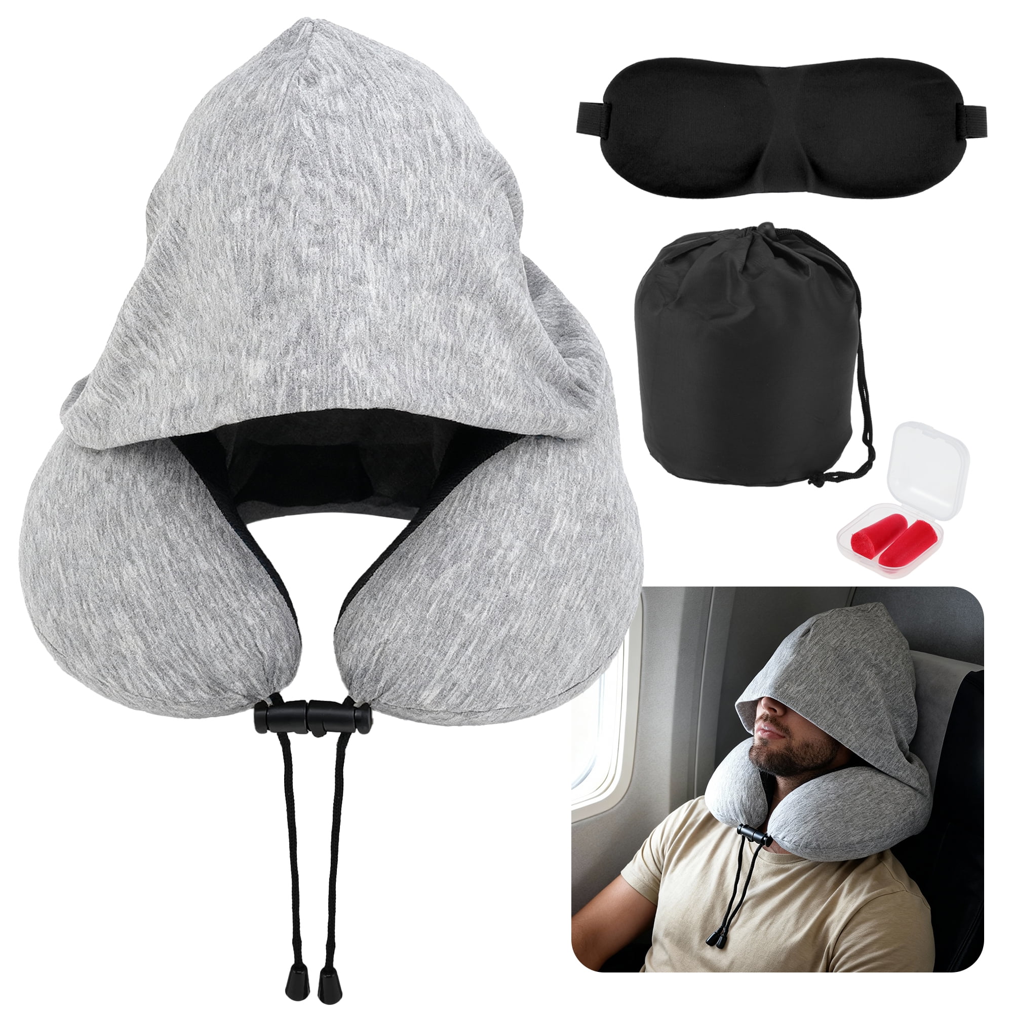Unique Bargains Travel Neck Pillow Neck Pillow with Extra Large Hood for Airplane Travel Washable Travel Memory Foam Neck Pillow Gray Suitable for