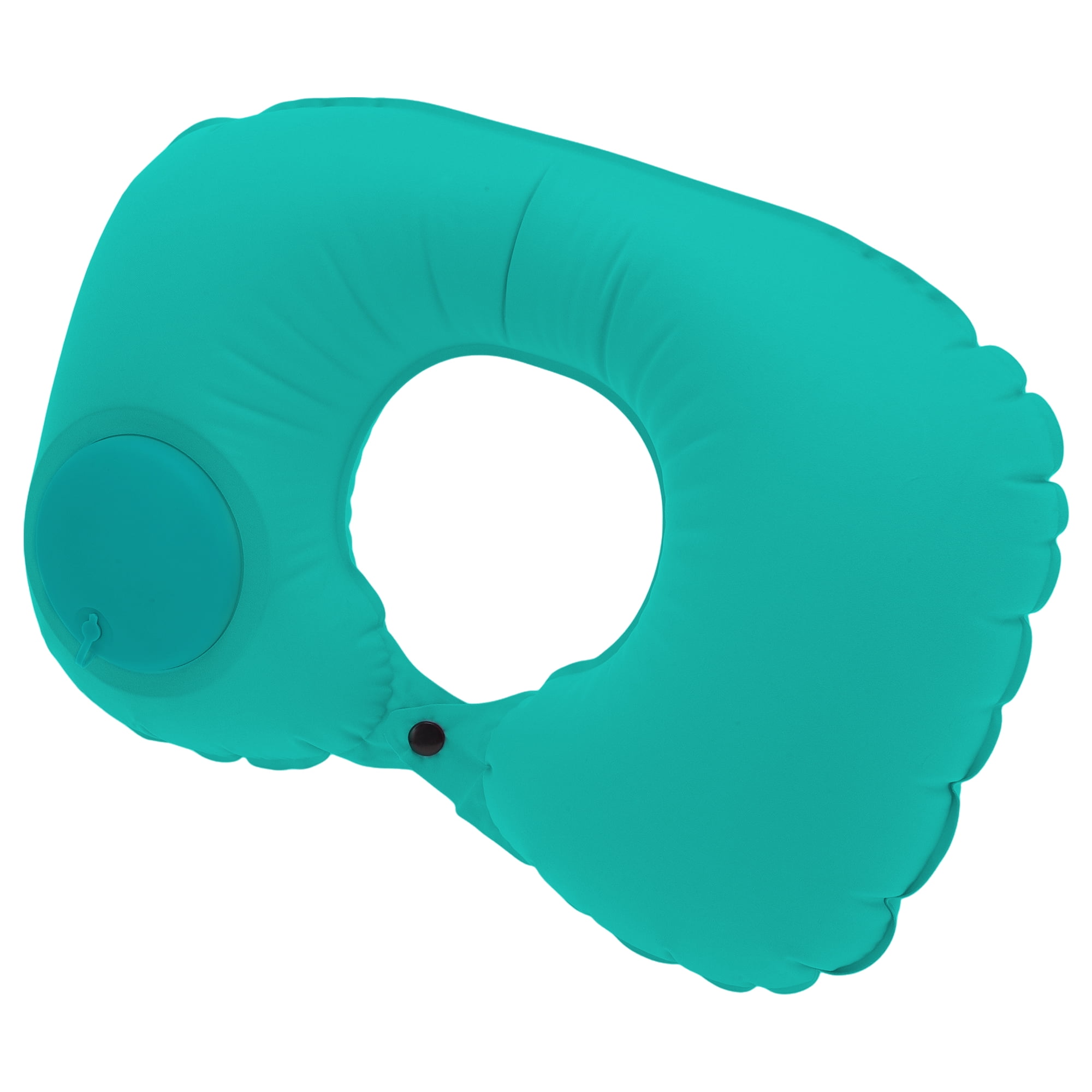 Unique Bargains Travel Pillow Press to Inflate Neck Pillow Peacock Green 15.75"x11.02"